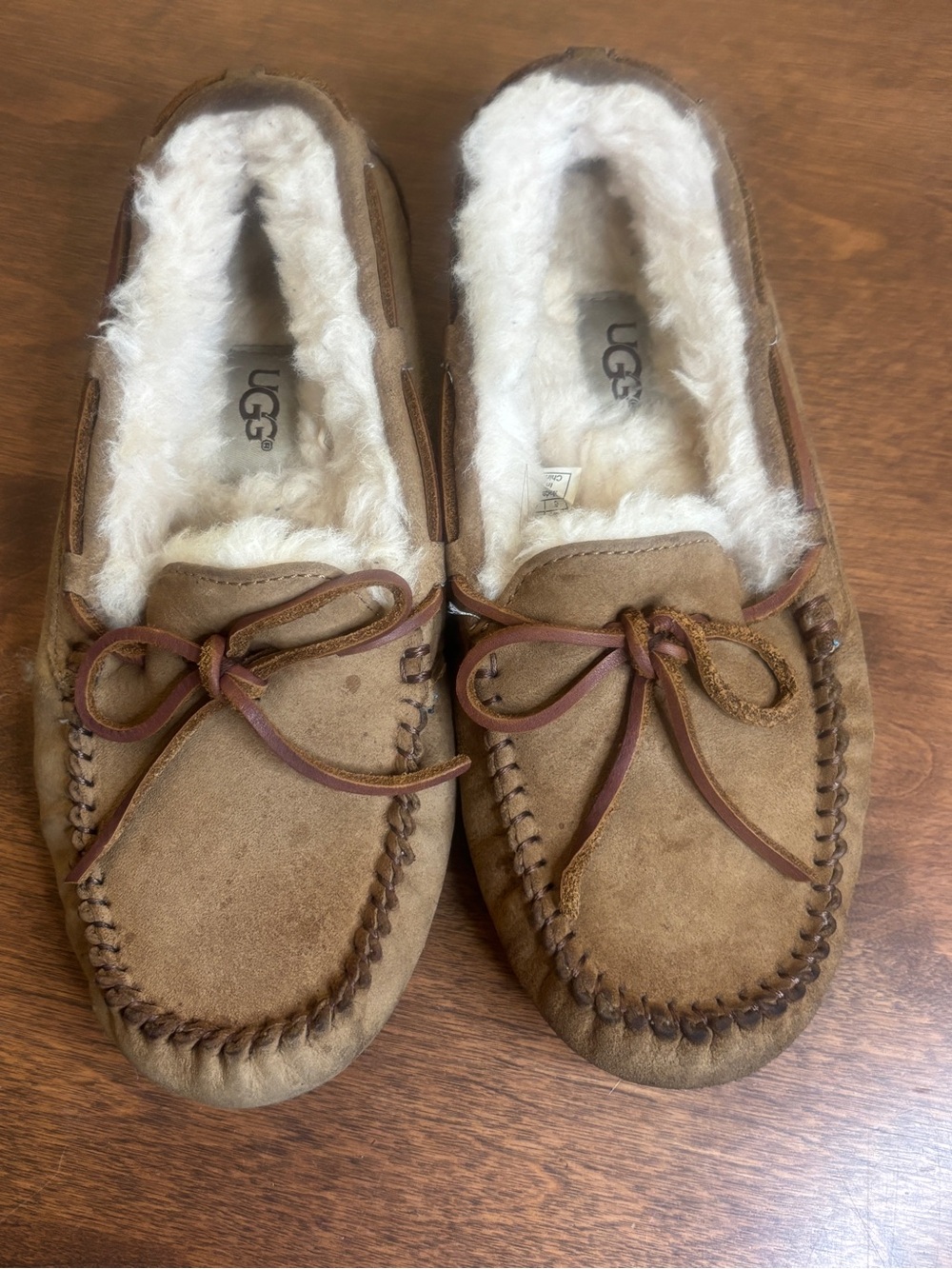 UGG Chestnut Suede Shearling-Lined Dakota Moccasin Slippers